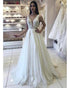 Sexy V-Neck Wedding Dress Appliqued Lace Backless Tulle Ruffles A-line Bridal Wedding Gown
